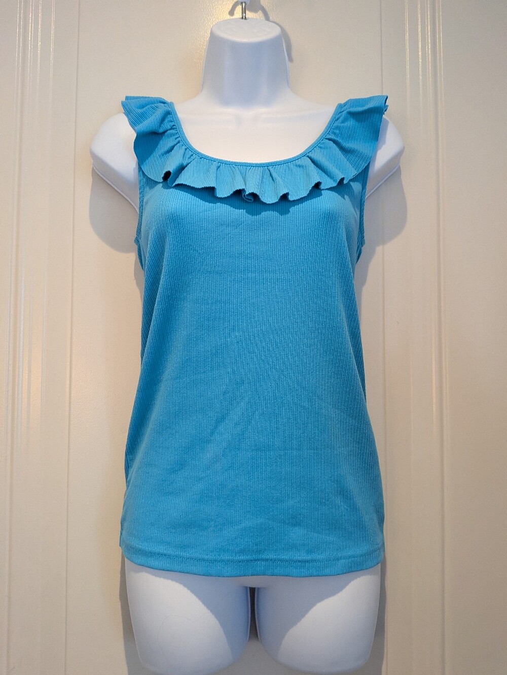 J. Crew Bright Blue Ruffle Scoop Tank Top